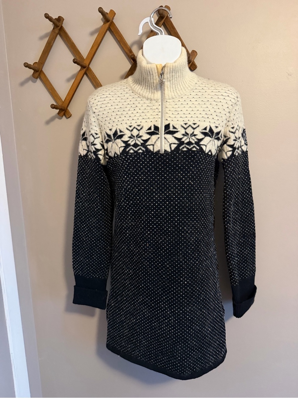 Rossignol 1907 Wool Snowflake Half Zip Nordic Ski Sweater Tunic M